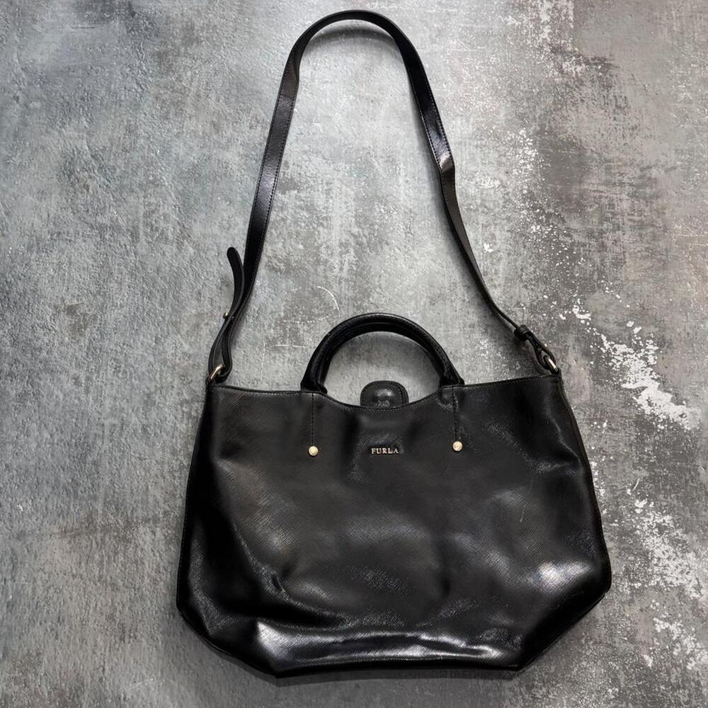 Beautiful Black Faux Leather Furla Two Way Bag.